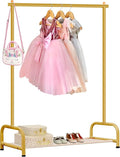 SLEEPING LAMB Baby Clothing Rack, Small Kids Clothes Rack with Bottom Storage Shelf, Child Clothes Hanger Rack for Coats, Metal Dance Costume Garment Rack for Hanging Clothes, Gold