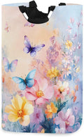 xigua Colorful Flowers and Butterflies Large Laundry Hamper with Handle, Foldable Clothes Hamper Collapsible Storage Basket for Toys and Clothes Organization in Bedroom, Bathroom, and Laundry Room