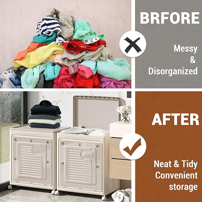 Rolling Laundry Hamper with Lid, Large Capacity Clothes Hampers for Laundry, Plastic Collapsible Laundry Baskets with Wheels and Lid Large Toy Box Chest