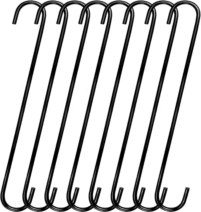 16 inch 8 Pack Extra Large S Hooks Heavy Duty Long S Hook for Hanging Plant, Hooks for Tree Branch,Bird Feeder,Pots and Pans Closet Garden Pergola Indoor Outdoor X-Large Hook