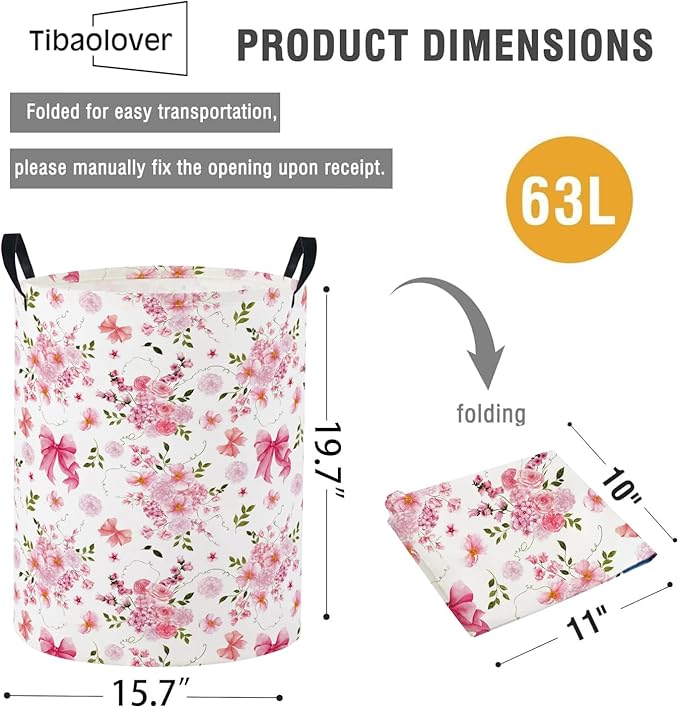 Baby Laundry Basket Baby Nursery Hamper Kids Laundry Basket Toy Storage Bin for Boys Room Decor Gift Baskets for Bedroom Bathroom(Bowknot Flower)