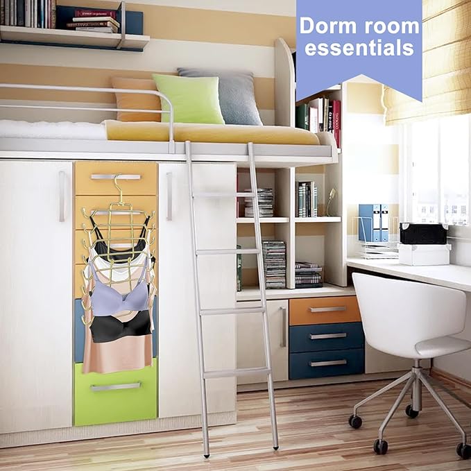 2Pcs Tank Top Hangers Space Saving Hanger Organizer Bra Hangers for Closet Organizer 360° Rotating Metal Closet Organizers and Storage Lingerie Hooks for Cami Bras Belts Swimsuits Lingeries Gold
