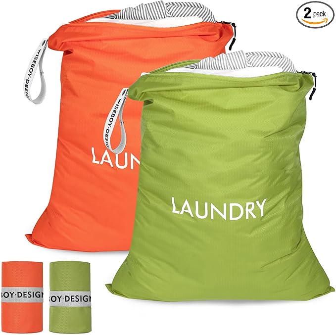 MissBoy 2 Pack Laundry Bags, Nylon Washable Wet Dry Bag, Travel Laundry Bags for Dirty Clothes, Swimming Bathing Suit Workout Wet Clothes Bag