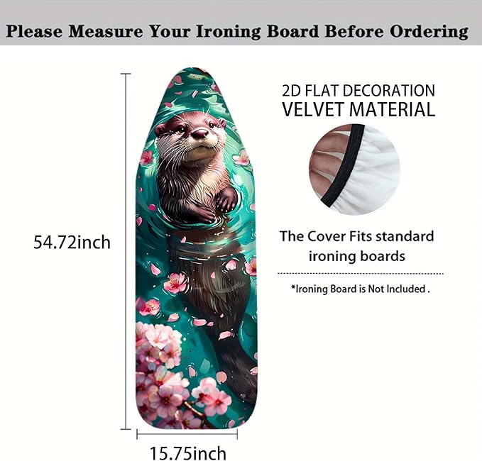 Nuxovilar Otter with Cherry Blossoms Ironing Board Cover, 15×54inch, This Cover Fits Most Standard Boards, Dust - Proof Ironing Accessory for Home Decoration