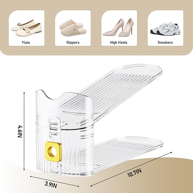 Shoe Slots Organizer for Closet, Shoe Stacker Organizer Double Layer Stack Shoe Rack, Shoes Display Shelf 50% Space Saver Storage Holder for Closet, 6PACK