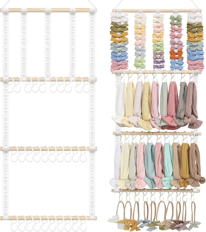 POVETIRE Headband Holder Hair Bows Organizer for Girls, Baby Headbands Hair Accessories Organizer Storage Wall Hanging Decor for Toddler Girls Room