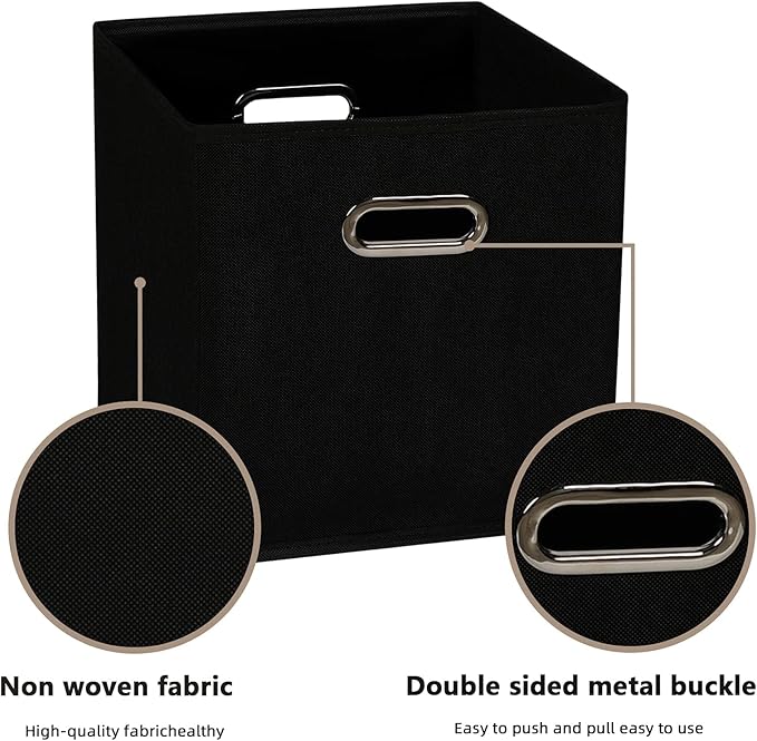 Fabric Cloth Storage Bins,Fabric Cube Organizer with Dual Handles Foldable Cube Storage Baskets for Home Bedroom Storage,Set of 10,(Black)