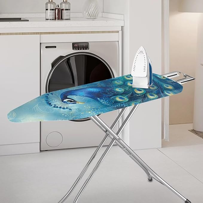 Peacock Ironing Board Cover and Pad 15x54 Inch Standard Iron Board Cover Heavy-Duty Fabric Non Stick Scorch Pressing Cloth for Ironing Boards