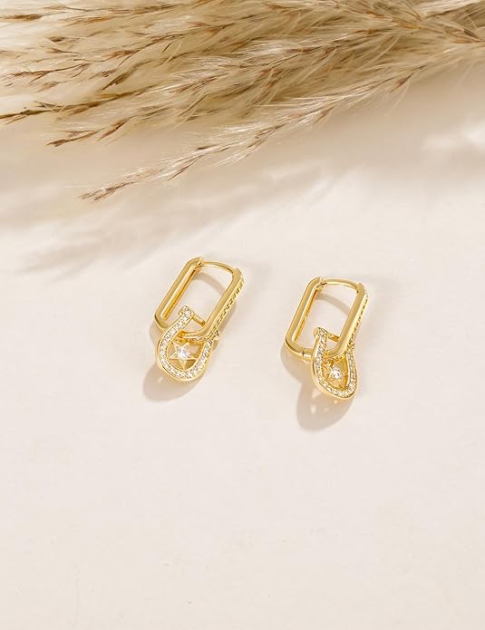 Mameloly Cowgirl Earrings for Women CZ 14K Gold Plated Western Cowboy Hat Dangle Hoop Earrings Cute Jewelry Hypoallergenic