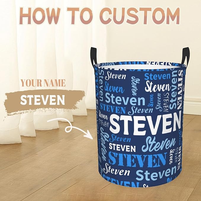 Custom Name Laundry Basket, Personalized Collapsible Laundry Hamper with Name for Bathroom Bedrooms, Customized Dirty Clothes Hamper Storage Basket Gifts for Kids Boys Girls Baby Men Women