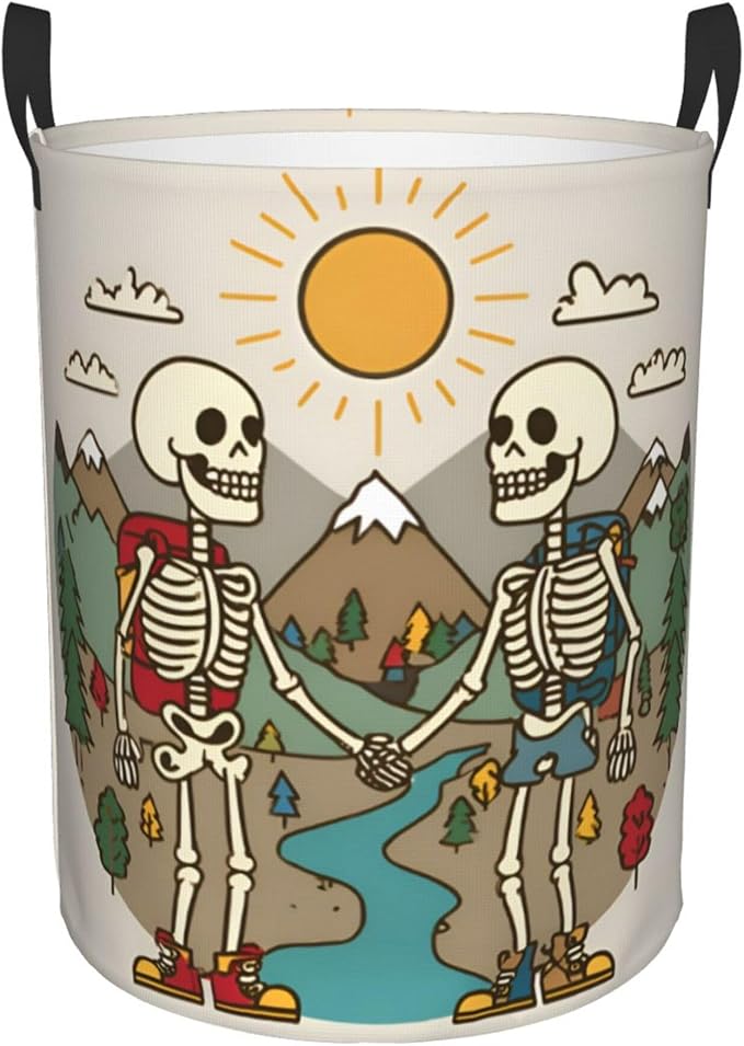 Skeleton Mountain Design Laundry Basket, Foldable Oxford Cloth Funny Tote Bag Laundry Hamper Clothes Storage Bucket Organizer, For Bathroom/Laundry Storage/Bedroom 19.6x15.7 Inch