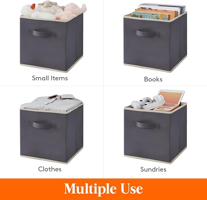 Lifewit Storage Cubes, Foldable Decorative Fabric Storage Baskets for Organizing Home Organizers with Handles for Shelves, Closet, 13 Inch Bins, 36L Gray, 12 Packs