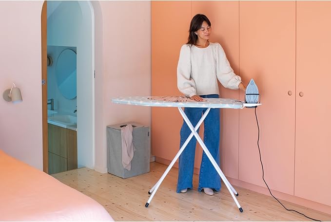 Brabantia Size B Ironing Board (49x15 in) 7 Height Options, Adjustable Steam Iron Rest Holder (Fresh Breeze) Non-Slip Feet, Anti-Collapse Child Locks