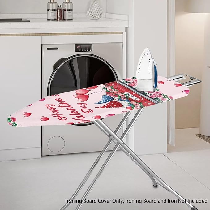 Gnome Ironing Board Cover Love Heart Standard Size 15 x 54 Stain Resistant Fasteners Elastic Edge Valentines Day Ironing Cover 15x54 Home Decoration