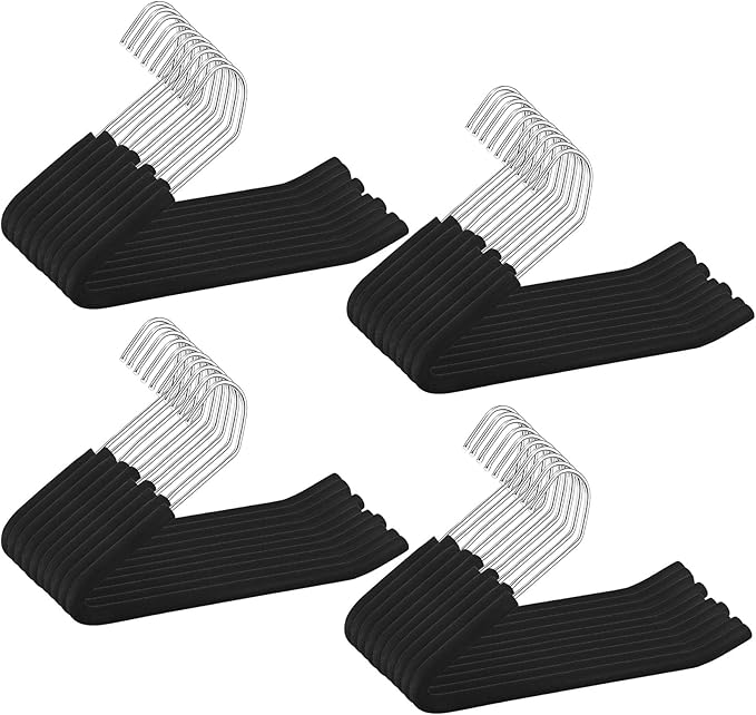 Open Ended Padded Pants Hangers Non Slip Foam Sponge Coated Pant Hangers for Men and Women Plating Anti Rust Chrome Metal for Closet Jeans Slacks Towel Skirt Organizer, Black(40 Pack)
