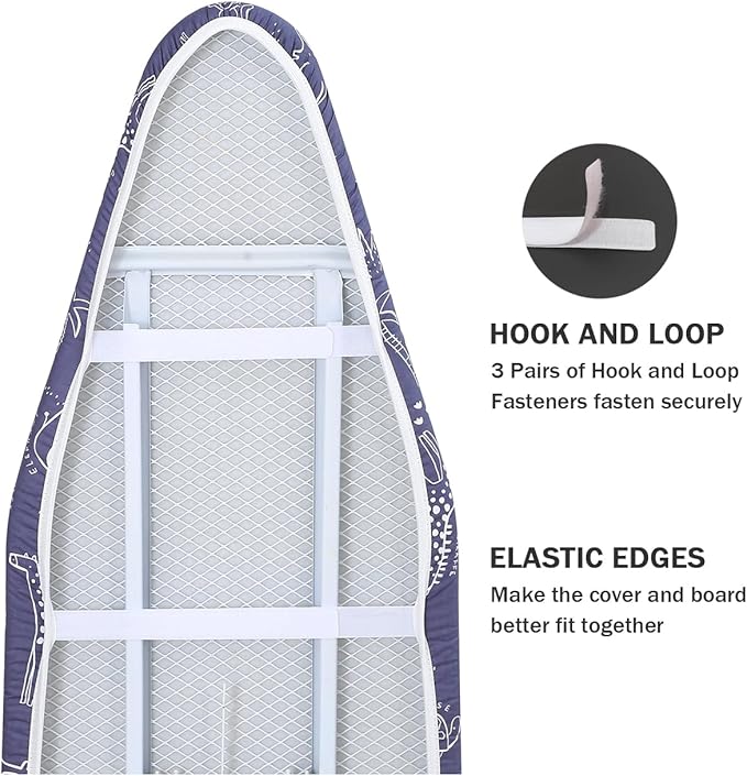Ironing Board Cover and Pad Standard Size 15 x 54,3 Pairs of Hook and Loop Fastener Straps,Elastic Edges,Cotton Iron Board Cover with Scorch Resistant Thick Padding (Pattern B)