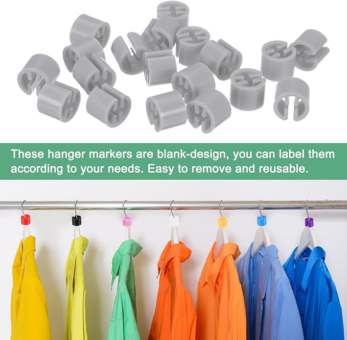 100-Pack Clothes Hanger Markers Blank, Plastic Garment Color Coded Size Clips Fit 3.5mm Rod for Clothing/Wire Hangers, Colored Coding Marker [Gray]