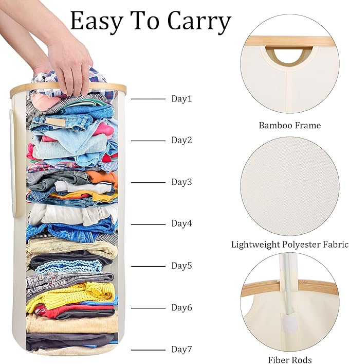 Laundry Hamper with Lid, 100L Clothes Hampers for Laundry with Bamboo Handles and A Removable Bag, Fordable laundry Basket with Lid for Bathroom, Bedroom, Dorm, Laundry Room