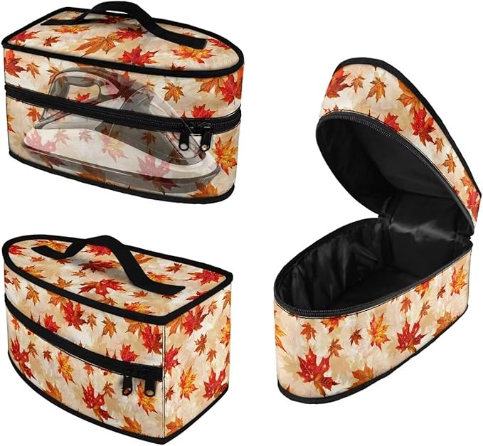 Autumn Maple Leaves Steam Iron Storage Case with Zipper Closure Lightweight Reusable Iron Storage Bag for Clothing Store