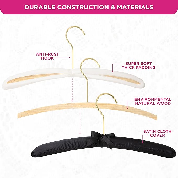 Premium Padded Hangers for Women’s Clothing - Set of 12 Non-Slip Fabric Hangers for Sweaters, Dresses, Coats, Wedding & Bride Hanger, Black