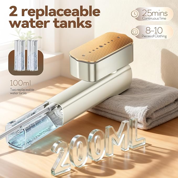 HAPAIS Steamer for Clothes,2-in-1 Clothes Steamer Handheld with 200ml Large Capacity,25 Min Continuous Use,4 Modes 1300W Travel Steamers with Storage Bag for Travel/Home