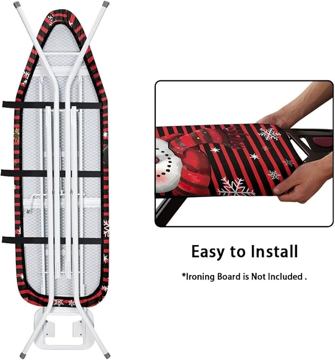 Xmas Ironing Board Cover Christmas Snowman Resist Scorching Extra Wide Ironing Board Cover and Pad Table Top Ironing Board Cover with Hook and Loop 54x15 inches