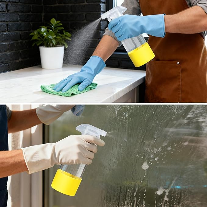 Glass Spray Bottles (2-Pack) with Silicone Sleeve - 16oz Empty Refillable Bottles - Adjustable Nozzle for Hair, Plants, Cleaning & DIY Solutions - Blue & Grey (yellow + mint green)