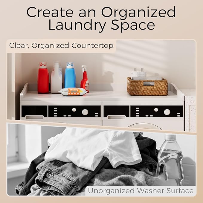 Washer Dryer Countertop, 54" W x 27.5"D Washer Dryer Topper with Non-Slip Mat, Laundry Countertop Organizer for Folding Clothes, White