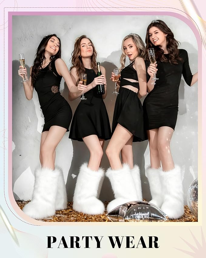 Berlune Faux Fur Fuzzy Leg Warmers Furry Boot Cuff Fur Fluffy Shoes Cover Sleeves for Women Valentines Winter Costumes