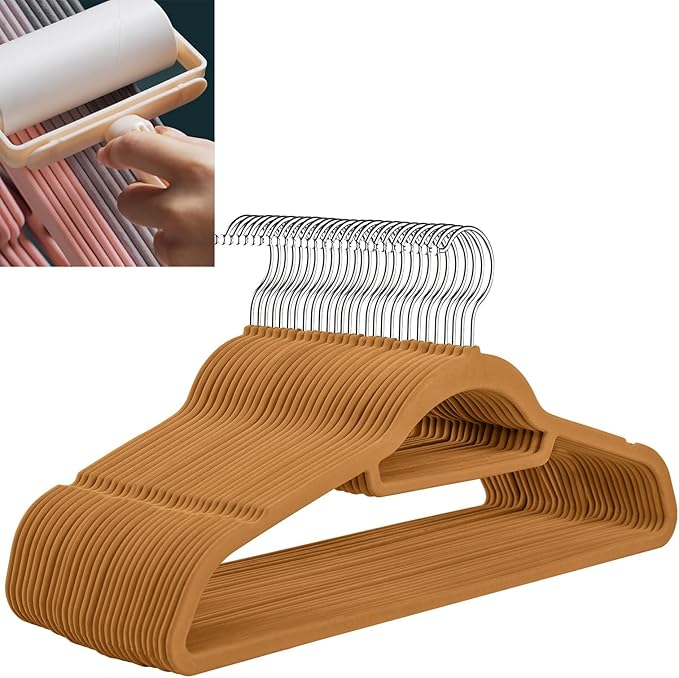 Velvet Hangers,Felt Hangers,Non-Slip Clothes Hanger, Multifunctional Space Saving Clothes Hangers for Wedding Dress & Dress Clothes(Brown 3,20pcs)