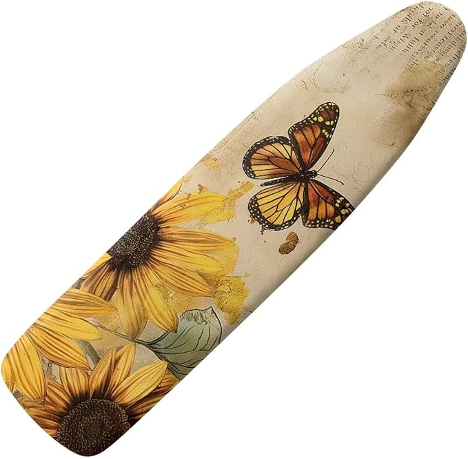 Sunflower Butterfly Ironing Board Cover and Pad, Resist Scorching and Staining, 15x54 Heavy Duty Iron Pad Covers Standard Boards with Elastic Edges,