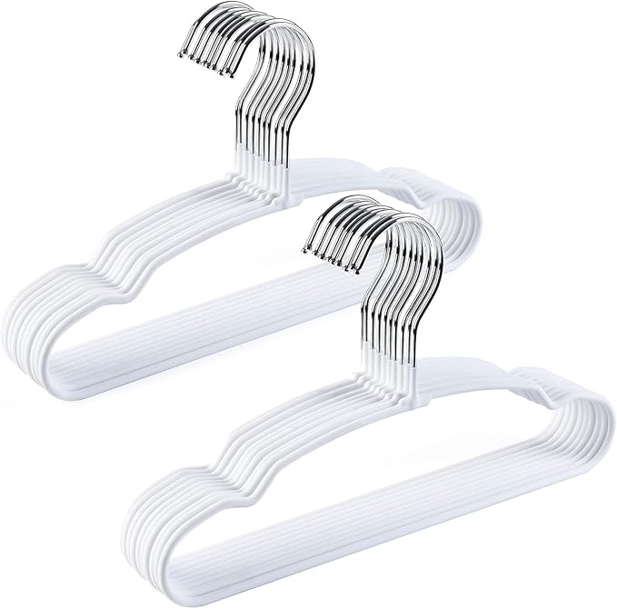 Amber Home 20 Pack 11.8" Lovely Baby Clothes Hangers, Sturdy Metal Wire & Cute White Coating Children Toddler Kids Clothes Hangers for Shirt Coat Pants Trousers (White)