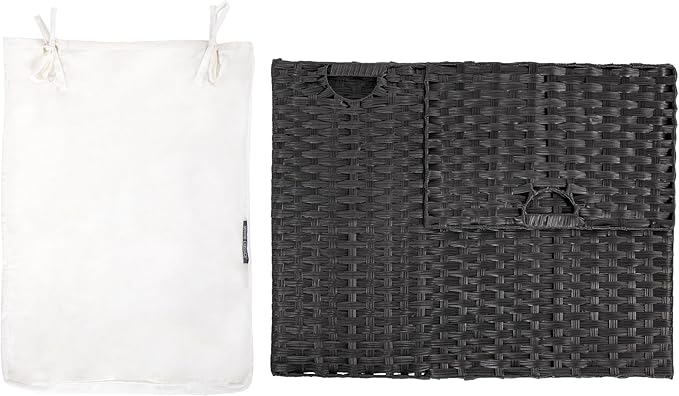 Seville Classics Premium Handwoven Portable Laundry Bin Basket with Carrying Handles, Household Storage for Clothes, Linens, Sheets, Black, Rectangular Hamper