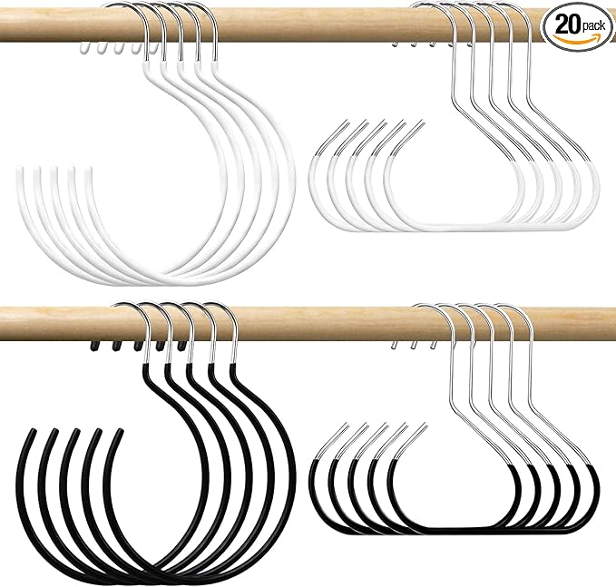 20 Pcs Scarf Ring Hangers (Black and white) Anti-Slip Wardrobe Storage Accessories for Ties Hat Hooks Scarves Belts Tank Tops