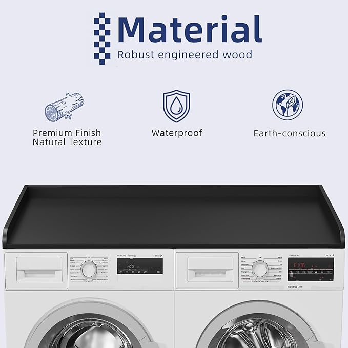 Washer Dryer Countertop, 54" Width x 27.5" Depth Laundry Countertop Organization, Wooden Washer and Dryer Topper for Folding, Sorting & Ironing, Easy to Install, Black