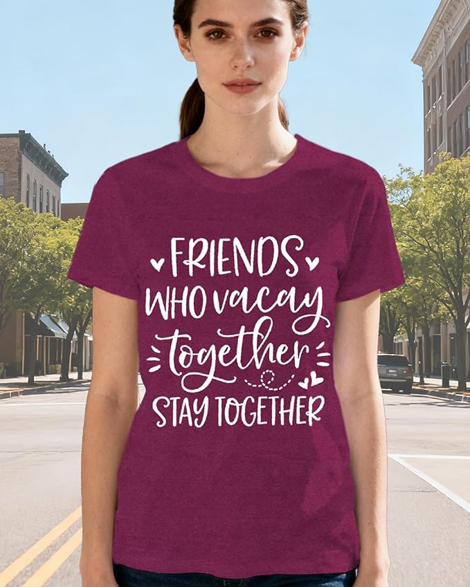 Best Friend Shirts for Women Bestie T-Shirt Friends Who Vacay Together Stay Together Tee Tops