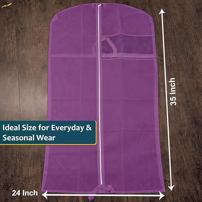 65" Garment Bags for Hanging Clothes, Pack of 3 Suit & Dress Covers for Storage and Travel, Long Gown Bags with Zipper, Plum Purple