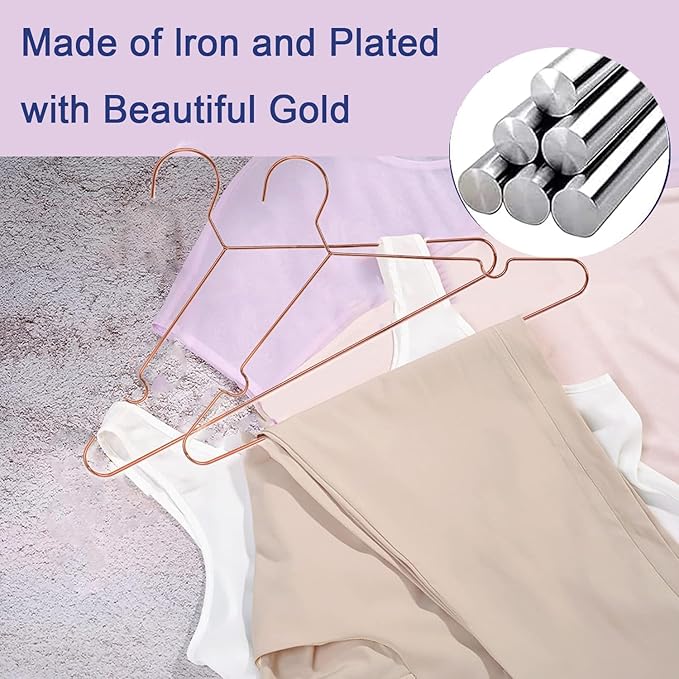 Rose Gold Coat Suit Shirt Metal Wire Standard Clothes Hangers, 30 Pack Heavy Duty Shirt Blouse Hanger 16.5” Coat Suit Bridal Boutique Space Saving Slim Wire Hanger