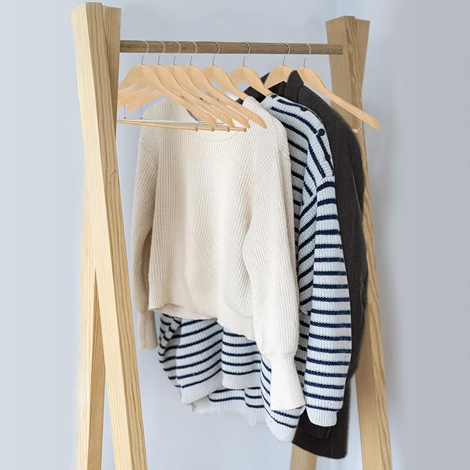 Tosnail 8 Pack Wooden Suit Coat Hangers with Locking Bar, Wood Hanger Pants Clothes Hanger - Flat Construction for Saving Space