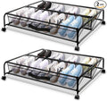 Under Bed Shoe Storage with Wheels, Space Saving Shoe Organizer with Sturdy Metal Frame & Breathable Mesh, Suitable Under the Bed, Sofa and Desk, 2 Packs