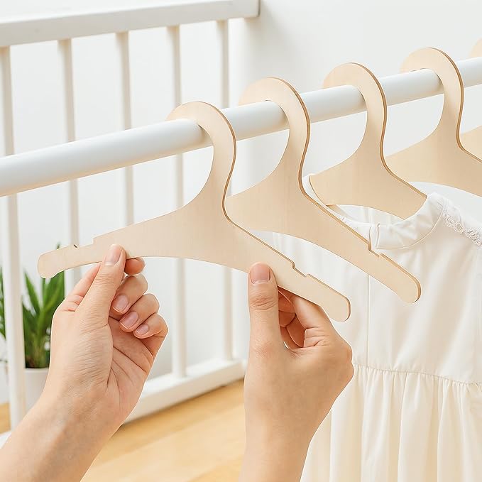 30 Pcs Baby Hangers, 9 x 4.7 Inch Baby Clothes Hangers Cute Non Slip Kids Wooden Hanger for Babies, Toddlers and Children's Coats, Dresses, Pants and Jackets (Wood Color)