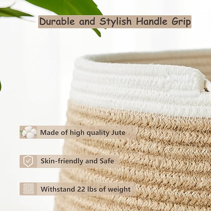 65L Woven Jute Laundry Hamper Basket for Clothes Boho Wicker Rope Baskets for Blanket in Living Room Bedroom Baby Nursery Hamper Bin for Kids 16"Wide 19"Tall
