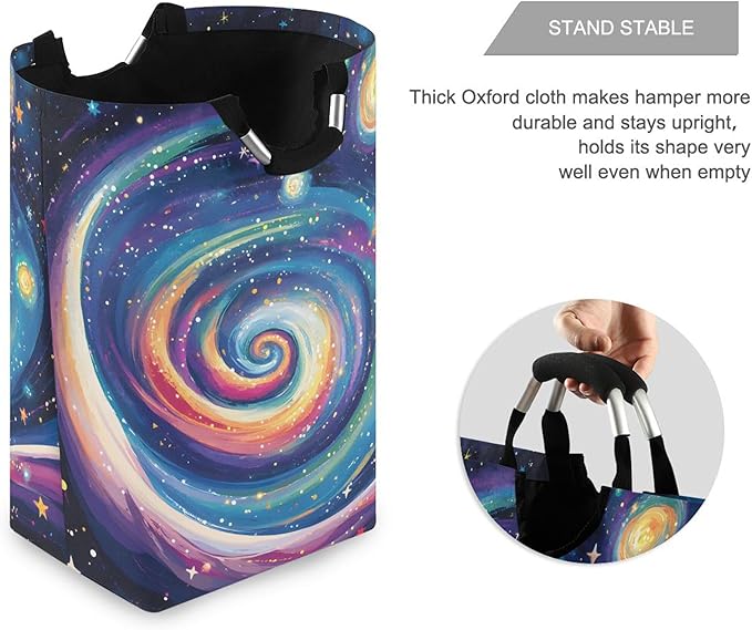 xigua Milky Way Galaxy Large Laundry Hamper with Handle, Foldable Clothes Hamper Collapsible Storage Basket for Toys and Clothes Organization in Bedroom, Bathroom, and Laundry Room