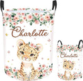 Custom Baby Girl Laundry Basket for Nursery, Personalized Name Pink Lion Baby Laundry Hamper with Handles, Customize Baby Clothes Hamper for Toddler Girls Adults 2 Sizes