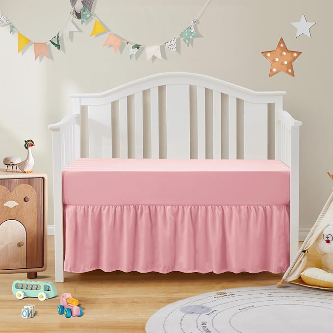 SiinvdaBZX 2-Piece Set Ruffled Crib Skirt & Soft Microfiber Fitted Crib Sheet, 52"x28" + Adjustable Elastic 14" Drop, Fit for Baby Standard Crib & Nursery Toddler Bedding (Blush Pink)