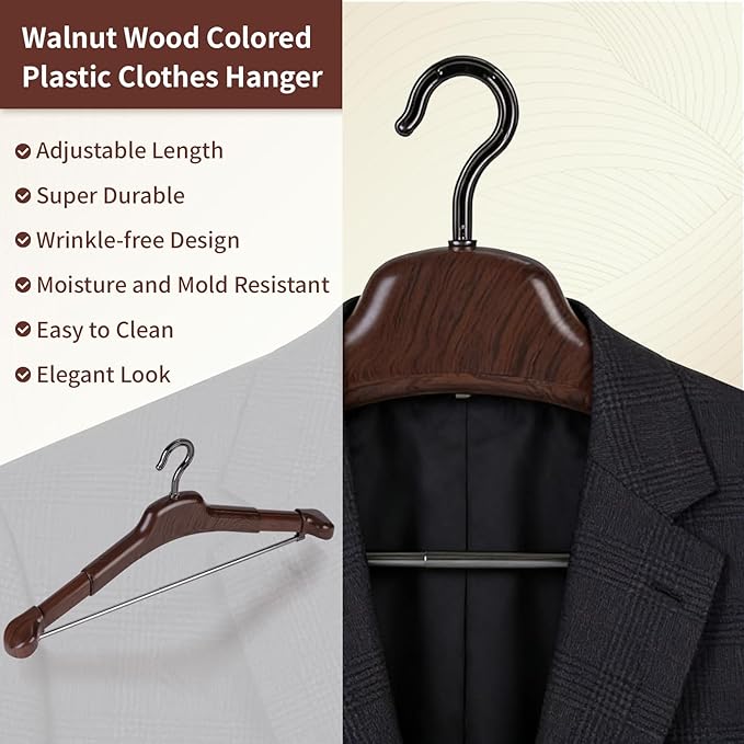 2-Pack Wood-Colored ABS Clothes Hangers with Adjustable Arms for Suits,Jacket,Dress, Shirt, Great Closet Organization&Storage