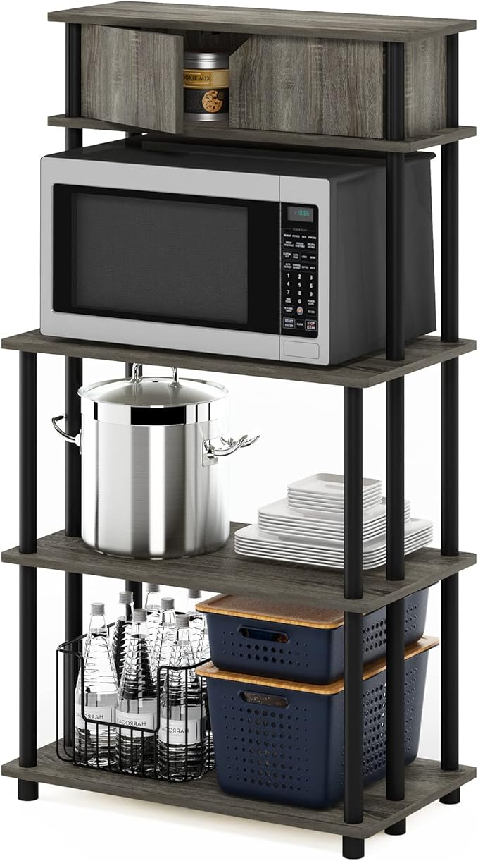 Furinno Turn-N-Tube Toolless Storage Shelf with Top Cabinet, French Oak Grey/Black