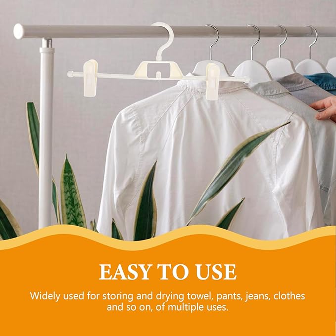 Garneck 5pcs Telescopic Trousers Hanger Jeans Hangers Space Saving Pants Hanger Closet Drying Rack Non-Slip Clip Coat Hangers Wardrobes Clips Storage Rack Underwear Child White Plastic
