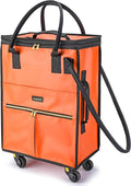 Reusable Grocery Bag on Wheels, Foldable Rolling Duffle Bag, Carry on Luggage Bag with Handle and Zipper Cover for Travel, Lightweight Rolling Tote Shopping Carts (Matte-Orange, Small_41L)