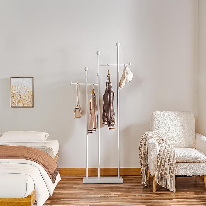 Freestanding Coat Rack with Marble Base Heavy Duty Clothes Rack Metal Coat Tree Stand Hat Rack for Corner Bedroom Entryway Living Room Hotel 19.69 x 11.02 x 68.9 Inches (White)